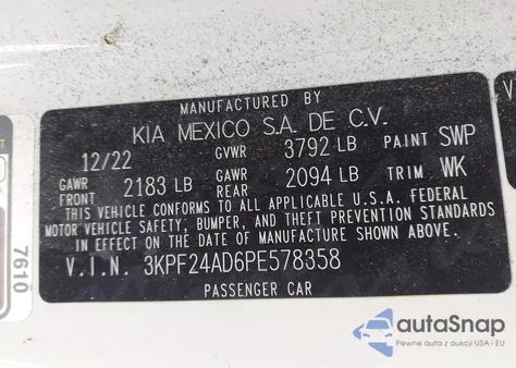 2023 Kia Forte Lxs from USA, damaged, VIN 3KPF24AD6PE578358